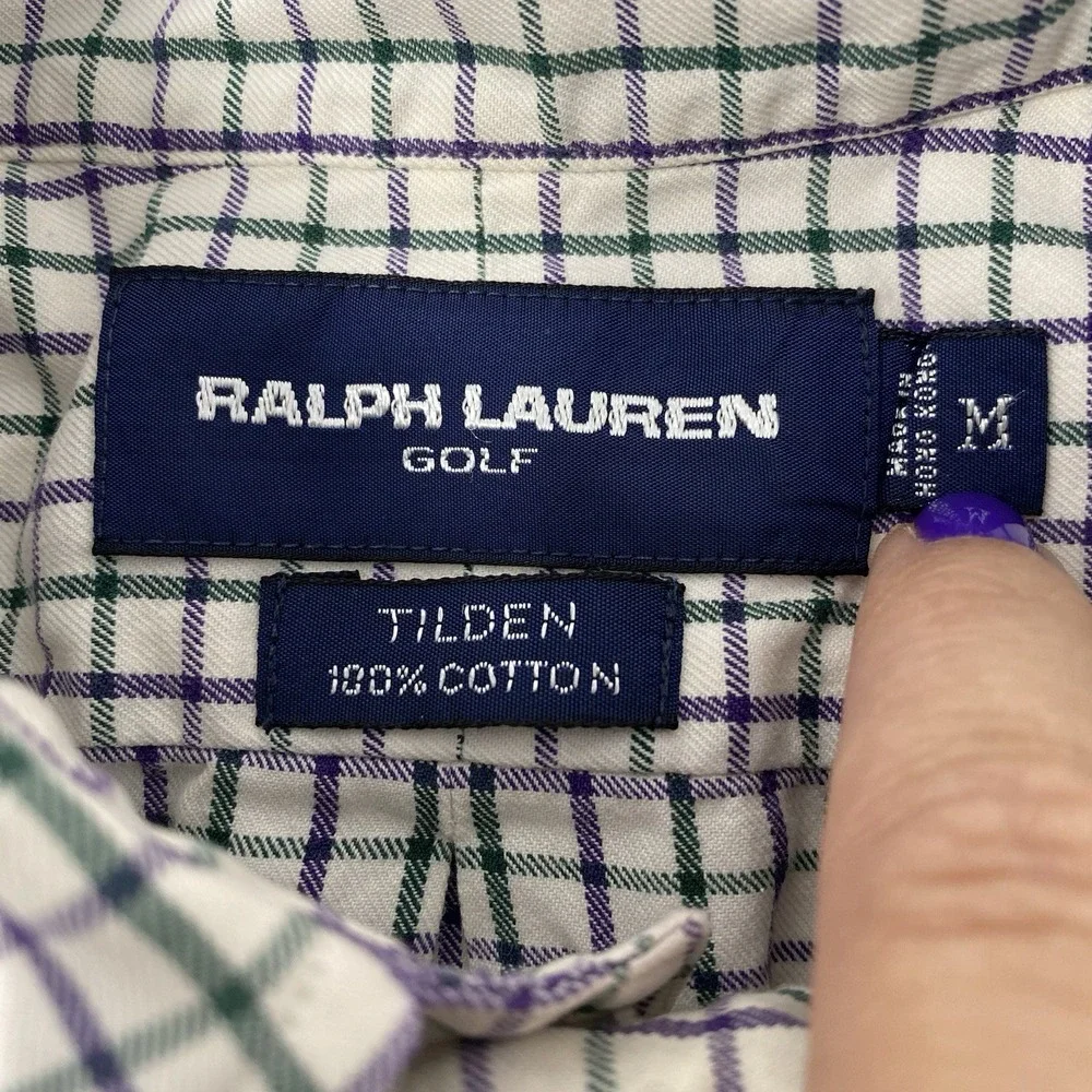 Ralph Lauren Golf Tilden Men's M White Green Purple Plaid Long Sleeve Shirt - Picture 4 of 4
